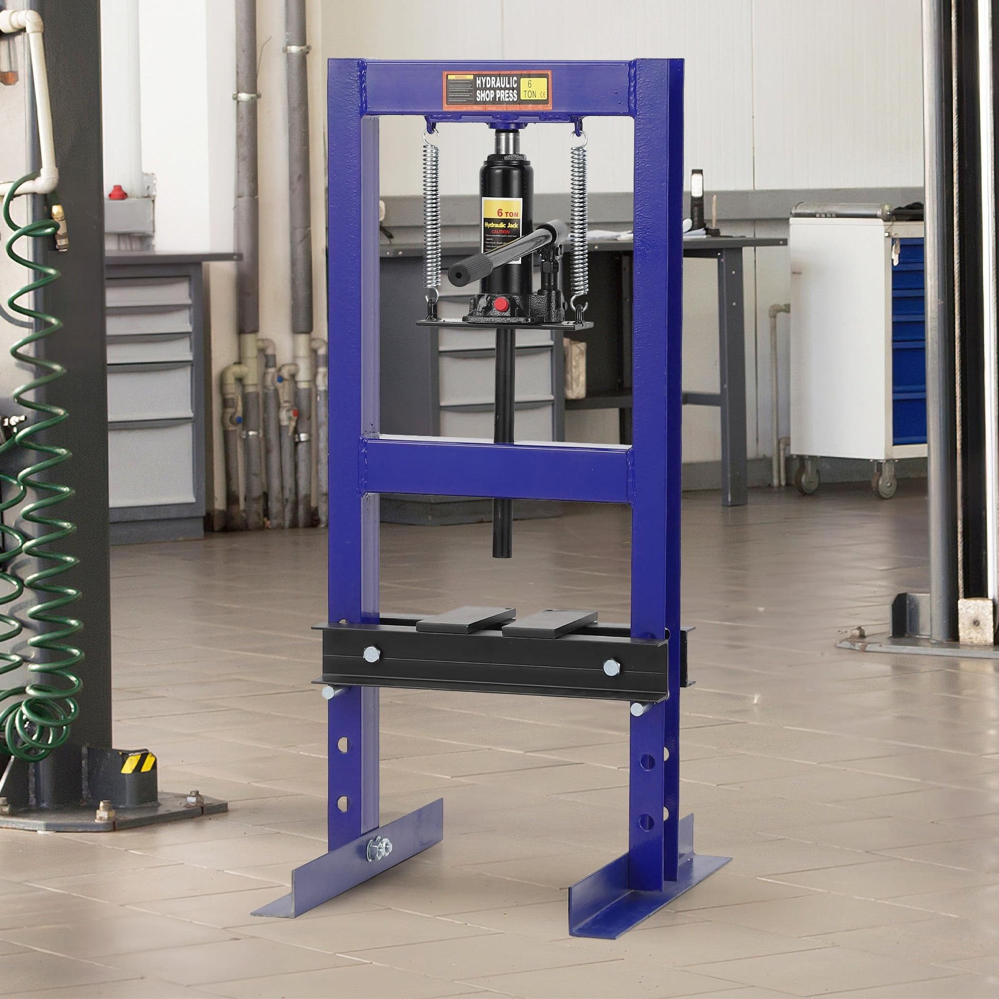 Garvee Presse hydraulique 6 t, cadre en H réglable avec plaques, acier robuste, pour atelier et garage auto, bleu