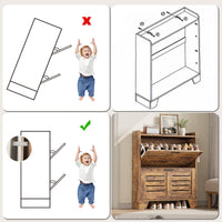 Meuble à chaussures Garvee pour entrée avec 2 tiroirs abattants, organisateur de chaussures étroit en bois P2, ventilé, résistant aux rayures, avec crochets pour entrée et garage, 35 cm, couleur bois