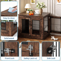 Garvee Cage pour chien style farmhouse taille moyenne, meuble d’appoint en bois robuste avec doubles portes, niche intérieure anti-mordillage pour petit/moyen chien, salon