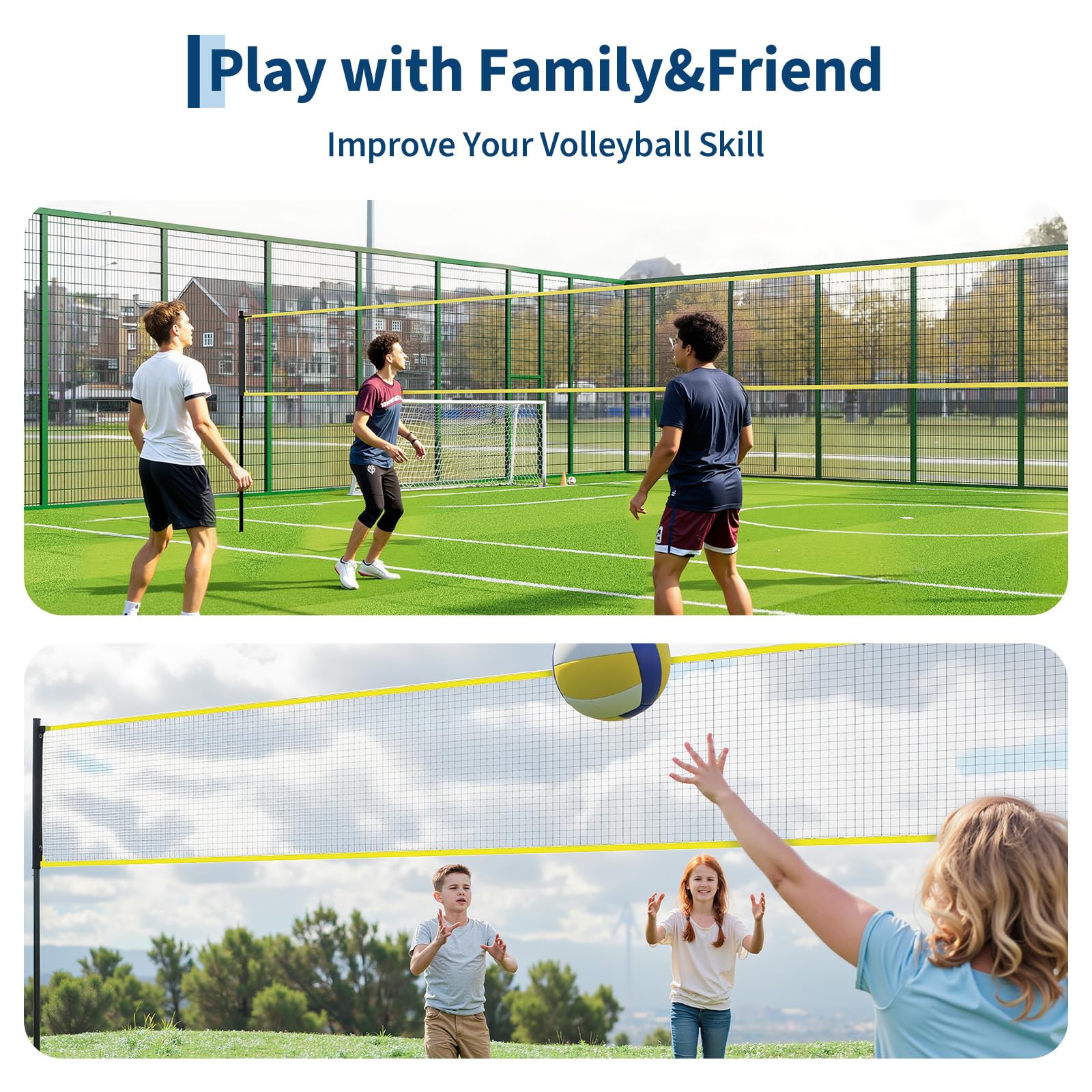 Filet de volley-ball Garvee de 9,75 m (32 pi) pour extérieur, résistant aux intempéries, en polyéthylène, hauteur réglable, autoportant et portable pour jardin et plage.