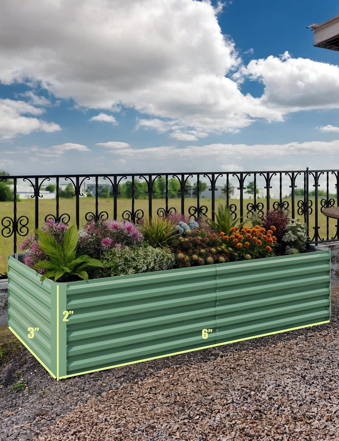 Jardinière surélevée en métal Garvee , 2,44 m x 1,22 m x 0,61 m, profondeur 61 cm, revêtement en poudre, fond ouvert, robuste, 1 325 litres, jardin, culture de légumes