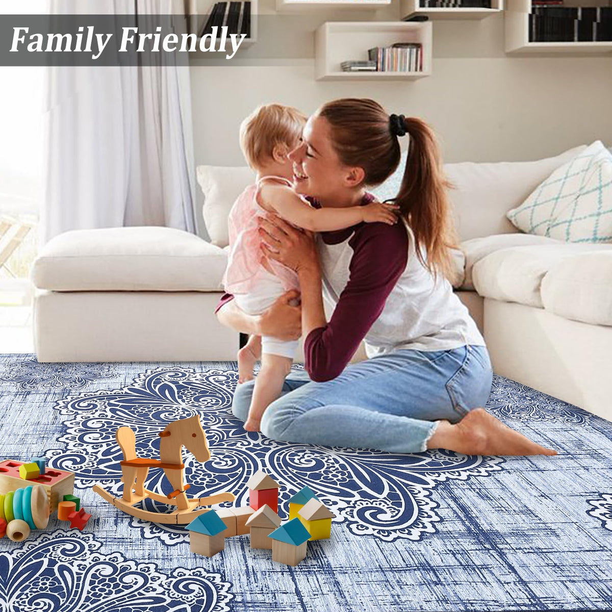 Tapis lavables Garvee, doux et antidérapants, pour salon, chambre ou salle à manger, 120 x 170 cm, bleu