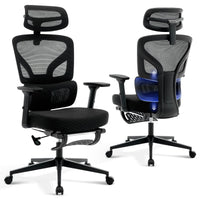 Chaise de bureau ergonomique Garvee en maille avec repose-pieds et soutien lombaire réglables, idéale pour le bureau et le télétravail. Dossier haut, structure en métal, noire.