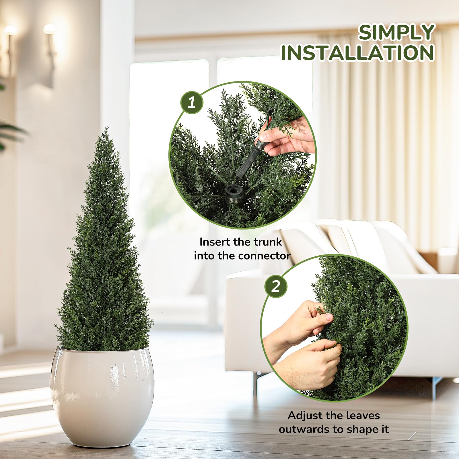 Garvee Lot de 2 arbres artificiels cèdre topiaire 91 cm, faux cyprès en pot, plantes persistantes décoratives pour intérieur, porche, terrasse et jardin