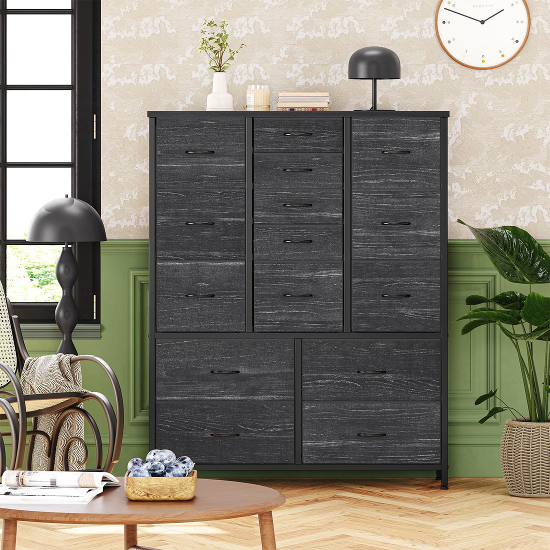 Garvee commode à 15 tiroirs en tissu avec poignées, idéale pour la chambre, le salon ou l'entrée. structure métallique robuste et polyvalente. couleur : gris