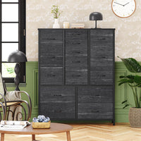 Garvee commode à 15 tiroirs en tissu avec poignées, idéale pour la chambre, le salon ou l'entrée. structure métallique robuste et polyvalente. couleur : gris