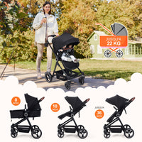 Garvee Poussette Bébé 2 en 1 S600, Assise Haute Vision, Système de Voyage Compact et Léger, Réversible, Pliable, Noir