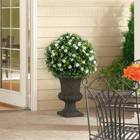 Buis artificiel Garvee avec roses, 60 cm, blanc - Résistant aux UV et aux intempéries, en polyéthylène, avec piquets métalliques pour la décoration intérieure et extérieure, lot de 2