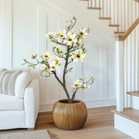 Magnolia artificiel Garvee blanc de 1,20 m avec branches ajustables pour une utilisation intérieure et extérieure, bureau et maison, matériau de haute qualité, base stable