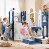 Garvee Aire de Jeux 7-en-1 pour Tout-Petits avec Toboggan, Balançoire, Mur d’Escalade, Télescope et Panier de Basket, pour Intérieur et Extérieur, Gris et Bleu - Gris et Bleu
