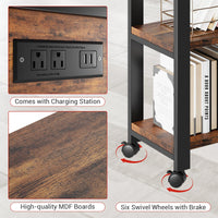 Garvee table d'appoint pivotante à 360° avec station de charge, 6 roulettes, MDF et métal, salon et chambre, noire