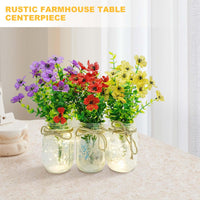 Garvee Ensemble de 6 bocaux Mason décoratifs avec fleurs, lumières LED, verre et ruban de jute pour mariage et fête, 500 ml, transparent