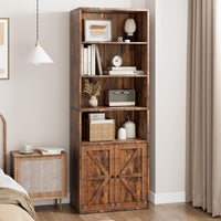 Garvee bibliothèque avec portes, style industriel, 6 étagères, profondeur 30 cm, style ferme en bois, salon, bureau, brune
