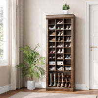 Meuble à chaussures Garvee à 10 niveaux et 30 compartiments, avec un espace haut pour les bottes, en MDF, anti-basculement, idéal pour l'entrée et le salon, blanc.