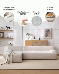 Canapé d'angle Garvee Cloud 108" avec méridienne - Canapé ultra-doux sans ossature, velours côtelé, blanc, salon, en forme de L
