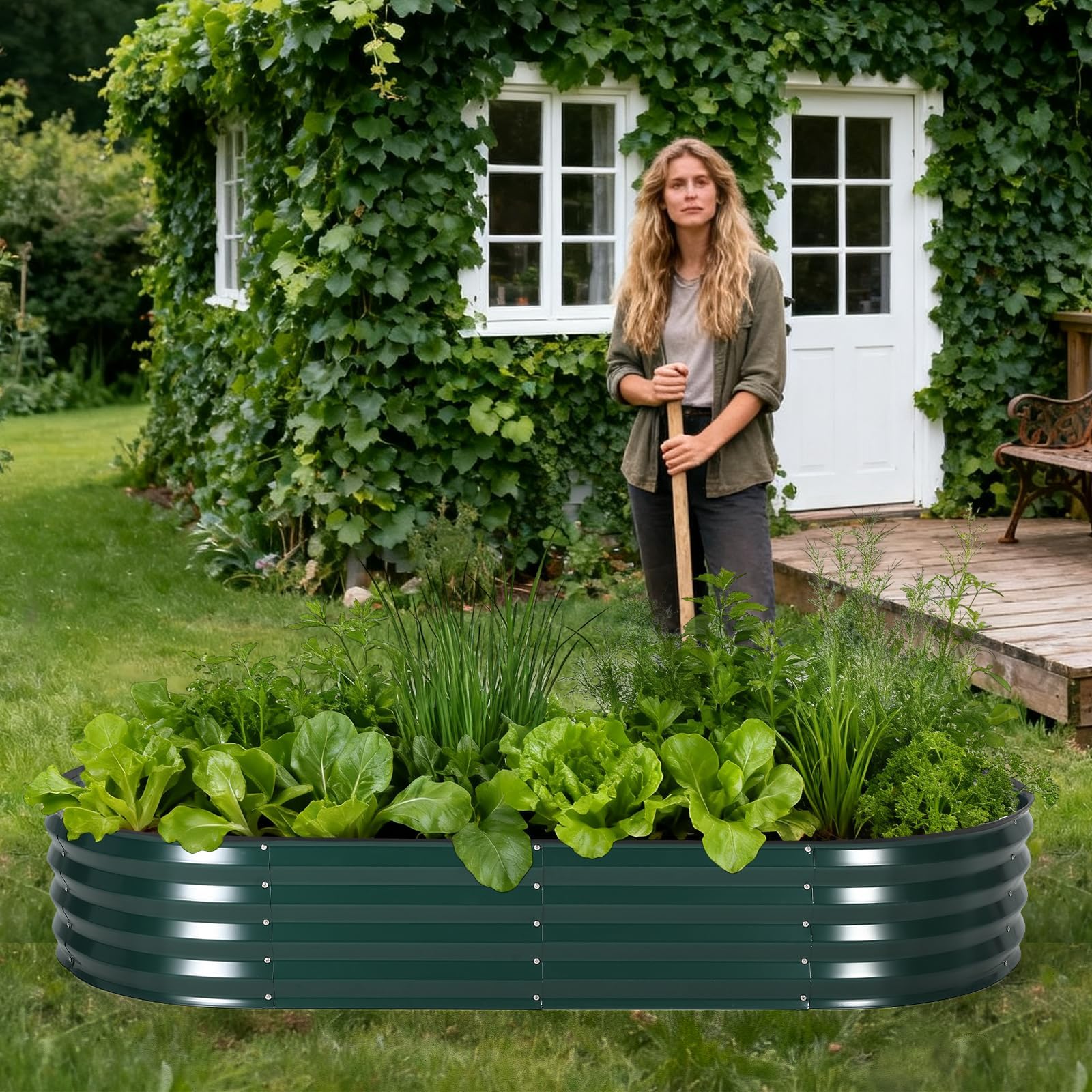 Jardinière surélevée en métal robuste Garvee avec cadre renforcé et filet de protection contre les oiseaux, pour jardin et terrasse, ouverte, résistante aux intempéries et durable.