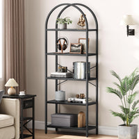 Garvee Étagère à 5 niveaux avec structure en métal, grande étagère ouverte, étagères arquées, noire pour salon et bureau