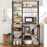 Garvee étagère de boulangerie avec prises électriques, support micro-ondes à 7 niveaux, structure en métal, étagères en bois, 90 × 40 × 178 cm, polyvalente et stable, rouge