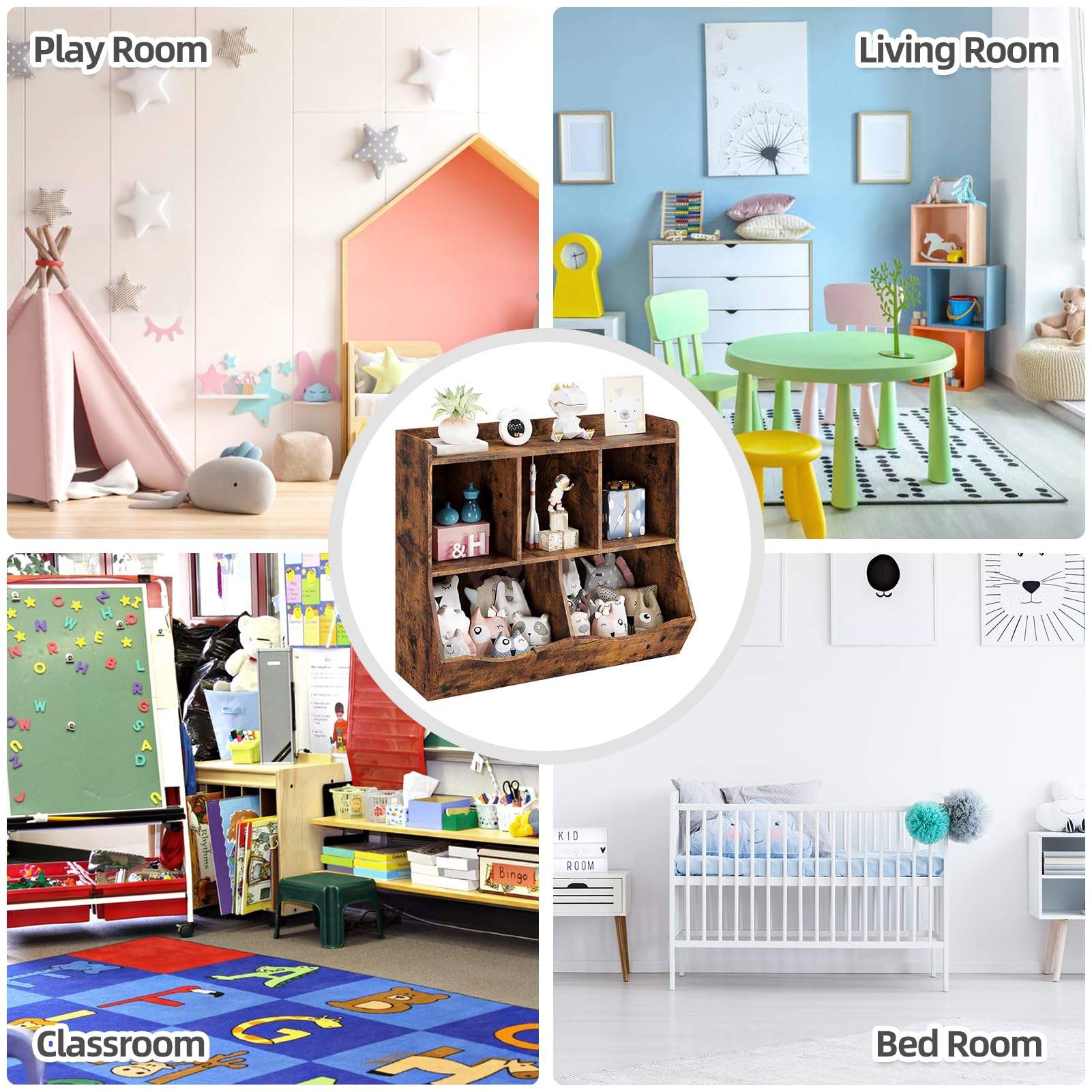 Étagère à jouets Garvee avec 3 étagères et 2 boîtes basculantes pour chambre d'enfant et salle de jeux, en bois, anti-basculement, marron, 91,5 cm (L) x 29 cm (l) x 80 cm (H)