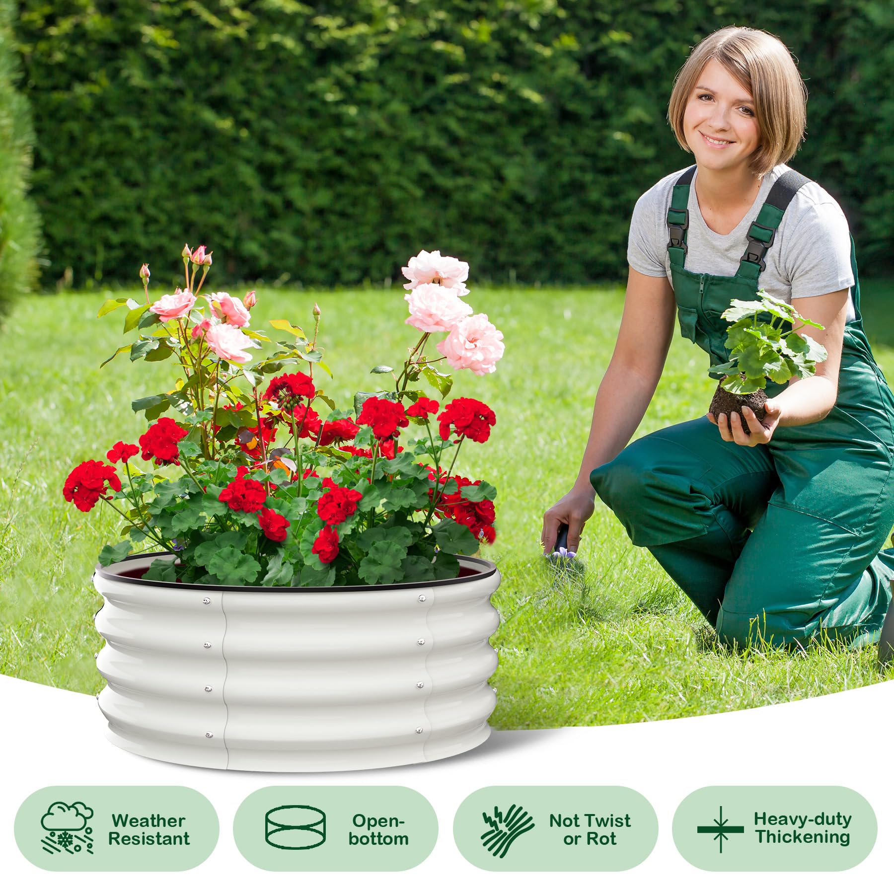 Potagers surélevés Garvee, lot de 2, 60 x 60 x 30 cm, galvanisés, antirouille, fond ouvert, en acier blanc, pour légumes et fleurs