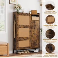 Garvee Meuble à chaussures en rotin avec 3 tiroirs abattants et 4 niveaux de rangement pour entrée et couloir, en MDF et métal, étagères réglables, robuste, grand format, couleur naturelle