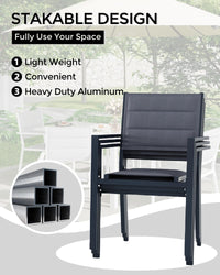 Ensemble de 2 chaises de jardin empilables Garvee en métal avec revêtement Textilène résistant aux UV, légères et résistantes aux intempéries, structure en aluminium, noires.
