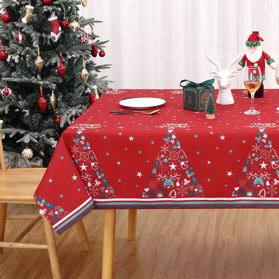 Nappe Garvee rouge et blanche rectangulaire 54 x 70 cm, imperméable et antitache, en polyester, idéale pour la cuisine, les fêtes et le camping.