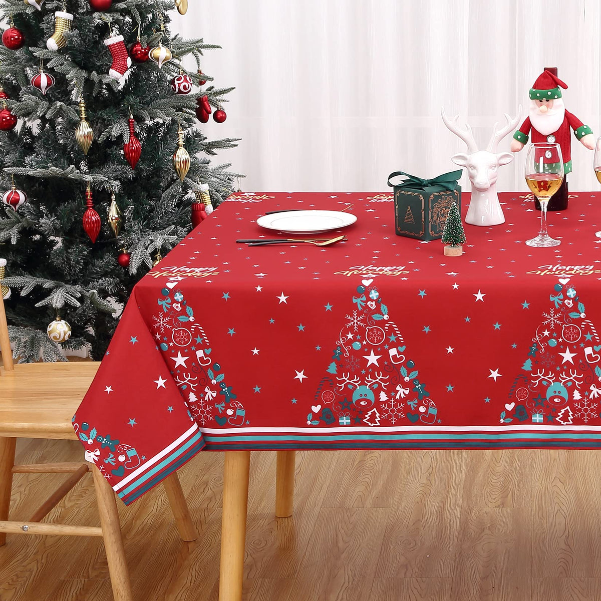 Garvee Nappe et rectangulaire, imperméable et antitache, en polyester, idéale pour la cuisine, les fêtes et le camping, rouge, 137 × 177 cm