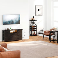 Garvee Meuble TV à 8 tiroirs avec éclairage LED et prise électrique pour salon et chambre, en MDF, grand format, léger, avec système de gestion des câbles