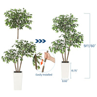 Ficus artificiel Garvee de 1,5 m avec pot haut blanc, tronc ajustable, idéal pour le salon et le bureau, blanc, base stable en terre cuite