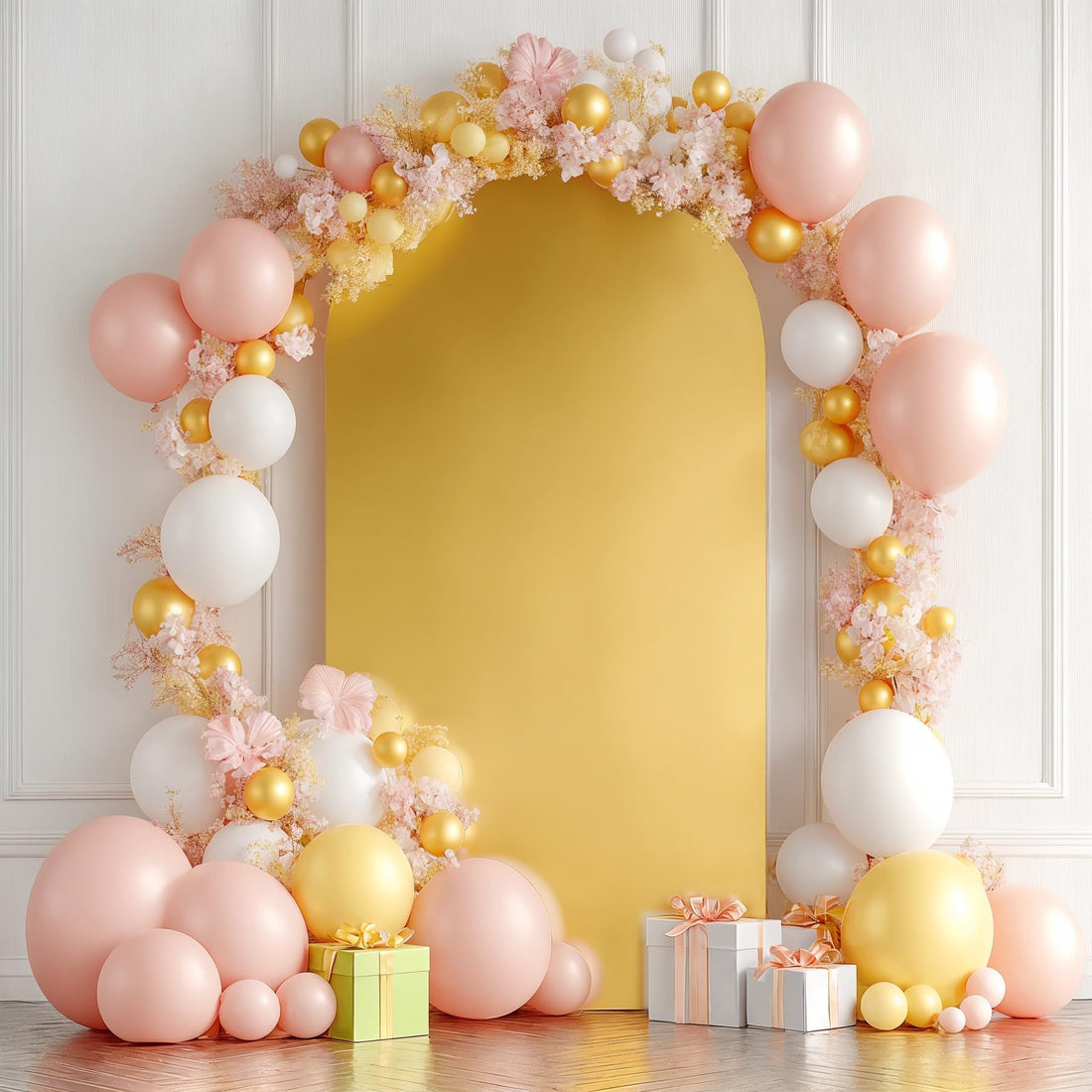 Garvee 1,83 m Nœud de mariage, housse arrière en spandex extensible à paillettes, haut rond, élastique, lavable, pour fête, fête prénatale, célébration, blanc
