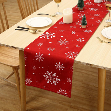 Chemin de table de Noël Garvee avec flocons de neige recto-verso, imperméable, polyester, 33 x 137 cm, rouge, pour la cuisine et les fêtes