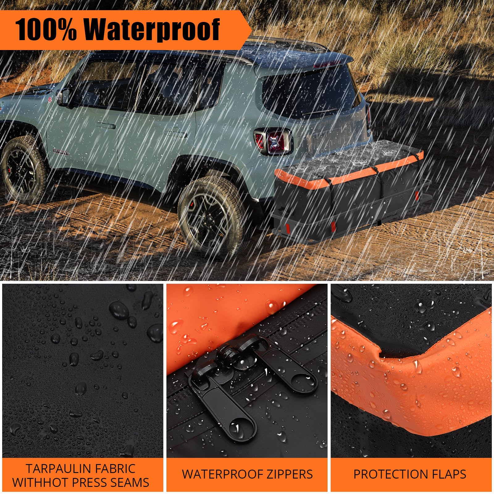 Sac de transport Garvee pour attelage, 21 pi³, bâche PVC imperméable et résistante, 8 sangles renforcées, pour voiture, camion, VUS, camping, noir