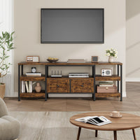 Meuble TV rustique Garvee 63" pour téléviseurs jusqu'à 65" avec 2 tiroirs et étagères ouvertes, style industriel, marron, pour salon et bureau