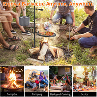 Garvee Barbecue de camping rotatif 360°, hauteur réglable, acier robuste, pliable et portable, gril extérieur noir pour jardin, pique-nique et camping