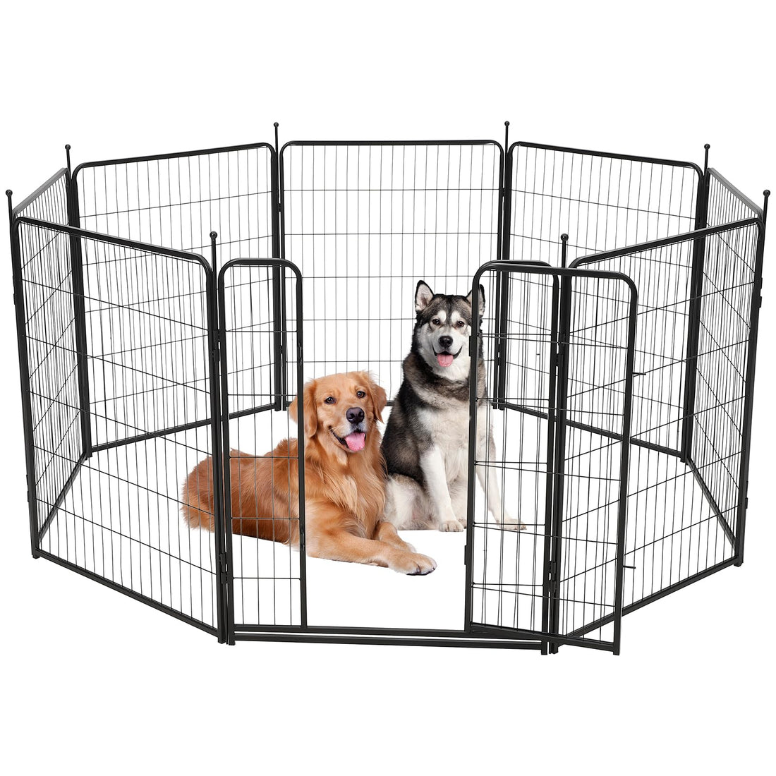 Garvee Aire de jeux pour chiens, clôture métallique robuste de 101,6 cm x 6,4 m avec large portail, revêtement en poudre, portable