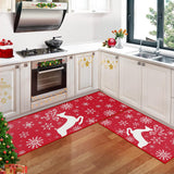 Garvee Sneeuwvlok Eland Kerst Keukentapijt Set 2 Antidérapant Lavable Hiver Rouge 40x60+40x120 cm Décoration de Noël Maison