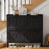 Garvee Meuble à chaussures avec 4 tiroirs abattants, étagères ajustables, bois résistant, pieds métalliques élevés, noir, pour entrée et couloir, 104,9 cmw × 24 cmd × 96,3 cmh - Noir