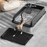 Bac à litière pour chat Garvee en acier inoxydable avec couvercle, 15 cm de profondeur, antirouille, grande capacité pour un usage domestique, double tapis de litière, facile à nettoyer