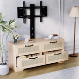 Garvee Meuble TV fermette avec support ajustable 32-178 cm 4 tiroirs en rotin bois résistant moderne pour salon et chambre - Naturel