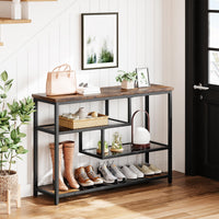 Garvee console à 4 niveaux avec étagère en verre et structure en métal, idéale pour l’entrée et le salon, 100 × 30 × 75 cm, rétro rustique