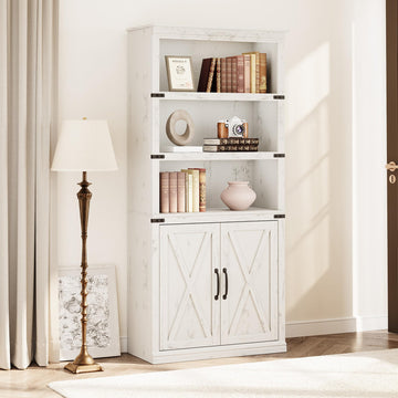 Garvee bibliothèque de style campagne avec portes, 5 niveaux, 178 cm de haut, bois, salon, bureau, brune
