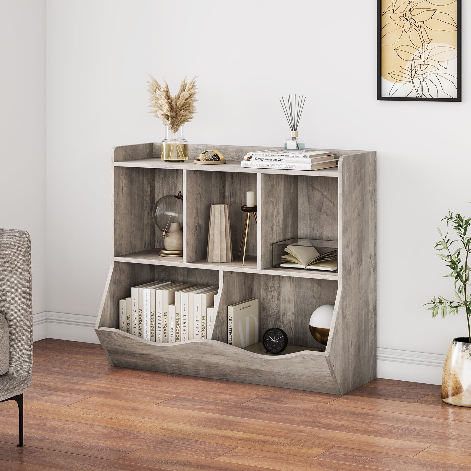 Étagère à jouets Garvee avec rangement intégré, 3 compartiments, 2 boîtes inclinables, sécurisée pour les enfants, idéale pour une chambre d'enfant, 91,5 cm (L) x 29 cm (l) x 80 cm (H), blanche robuste