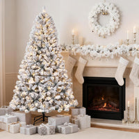 Sapin de Noël artificiel Garvee 137 cm – Effet givré, LED blanc chaud, socle en métal pour la décoration hivernale