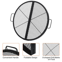 Grille de barbecue pliable Garvee X-Marks en acier robuste, idéale pour le camping et les grillades en extérieur. Grande surface de cuisson, résistante à la chaleur jusqu'à 600 °C, avec poignées.