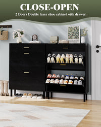 Meuble à chaussures étroit Garvee avec 3 tiroirs, étagères réglables, en MDF, stable et idéal pour l'entrée ou le couloir. Design moderne, coloris naturels.