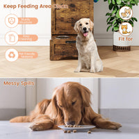 Station d'alimentation pour chien Garvee avec 2 gamelles surélevées en acier inoxydable, couvercle rabattable, grand espace de rangement pour salon et balcon, robuste, en bois, distributeur de croquettes dissimulé