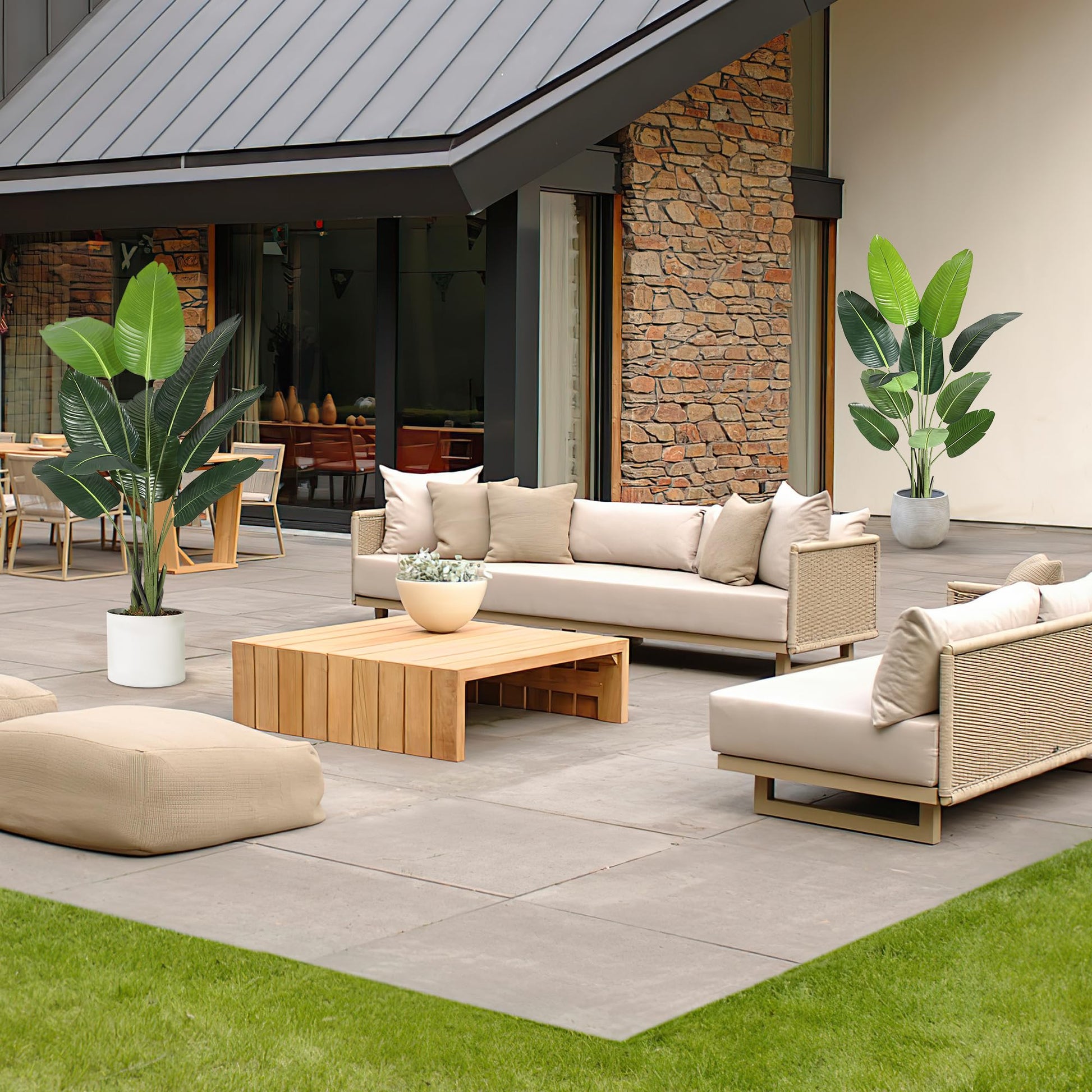 Arbre artificiel Oiseau de Paradis Garvee de 1,7 m (5,5 pi) avec 11 troncs, pot en ciment ajustable, décoration intérieure et extérieure, vert