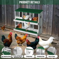 Garvee pondoir métallique pour poules à 6 compartiments, nichoir de ponte avec système de collecte des œufs par roulement, trous d’aération, vert, idéal pour poulailler et basse-cour