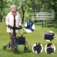 Garvee Rollator 2 en 1 pour seniors, aluminium pliable, roues anti-crevaison 25 cm, accoudoirs et repose-pieds amovibles, intérieur/extérieur, bleu et noir